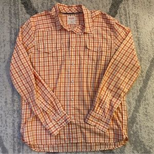 Levi's Modern Western Orange White Plaid Check Shirt XL Long Sleeve Pearl Snap